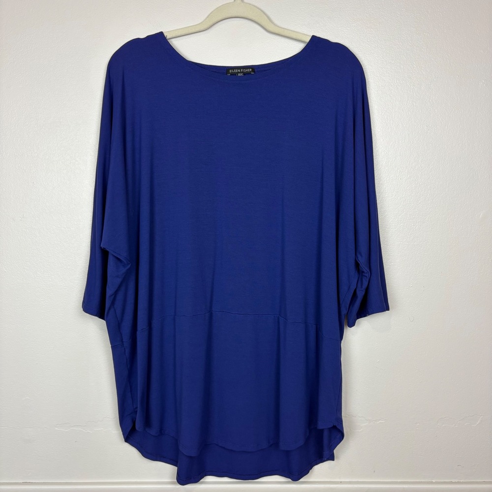 Eileen Fisher Oversized Jersey Knit Tunic Top Size‎ L Cobalt Blue Dolman Sleeve - Picture 10 of 12